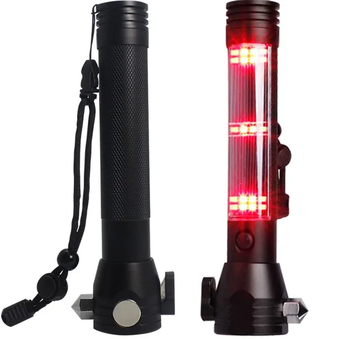 Multifunction Emergency SOS Alarm Tactical Solar Power Rechargeable Led Torch With Power Bank