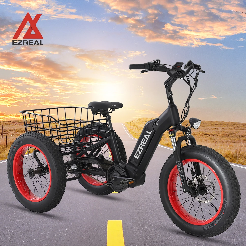 EZREAL high performance 500w mid drive electric tricycle 3 wheels e trike cargo bike with shimano nexus 3 speed eco bicycle