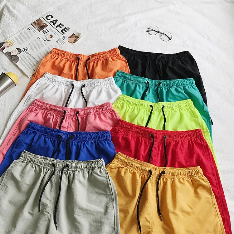 
Hot selling plain dyed summer drawstring waist polyester blank multicolor shorts men wholesale 
