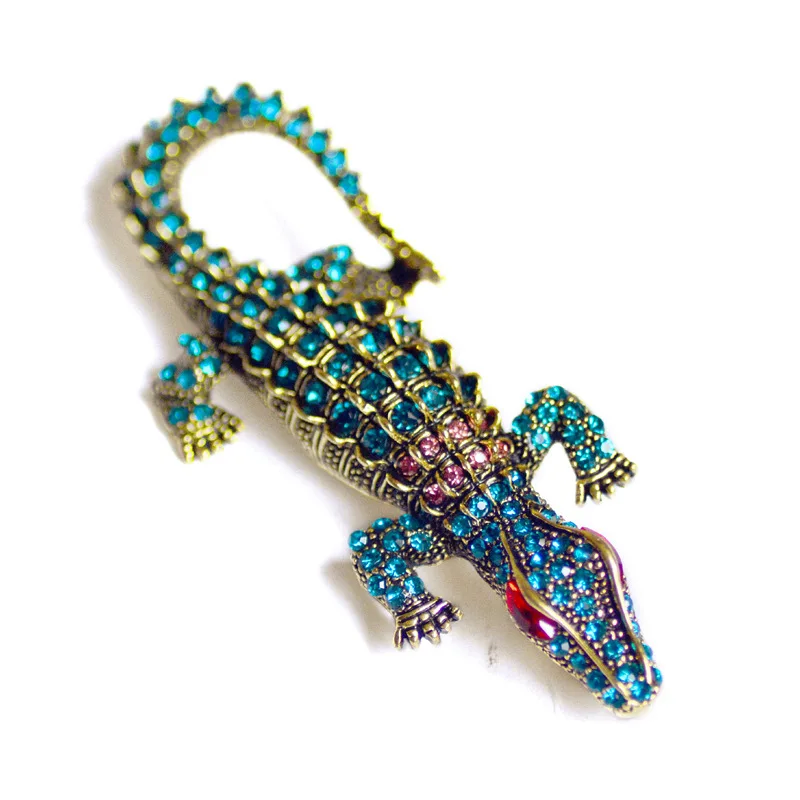 
Handsome Brooches Pin Men Crocodile Brooches Rhinestone As Western Suit Accessories 