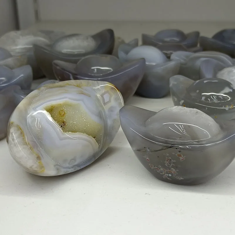 Customized natural agate ingot ornaments crystal raw stone polished ornaments for decoration