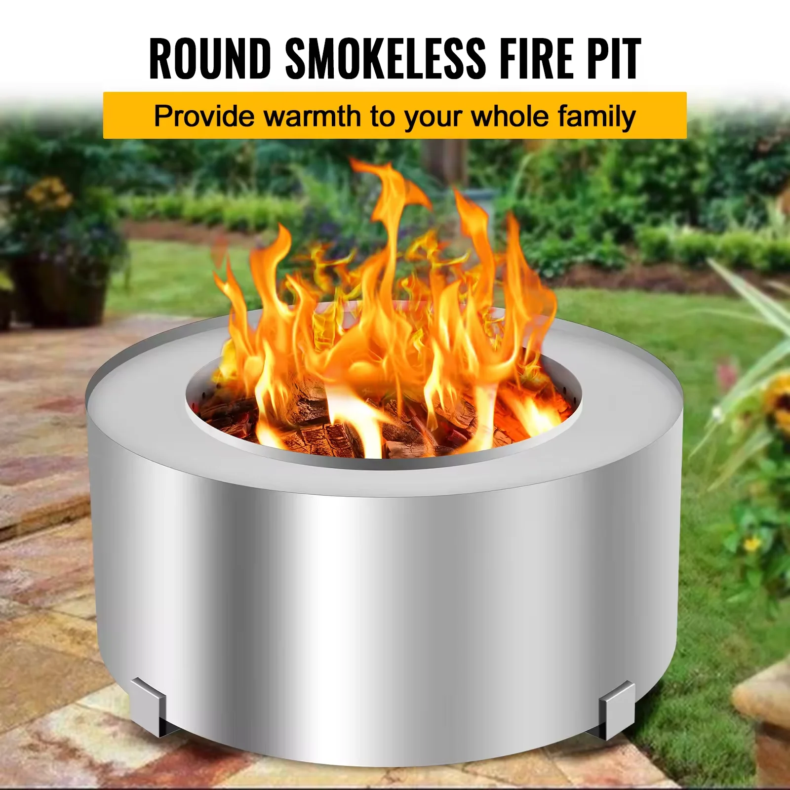 Outdoor Bonfire Fire Pit Stainless Steel Round Wood Burning Stove Smokeless Bonfire Pit for Outside Patio Backyard