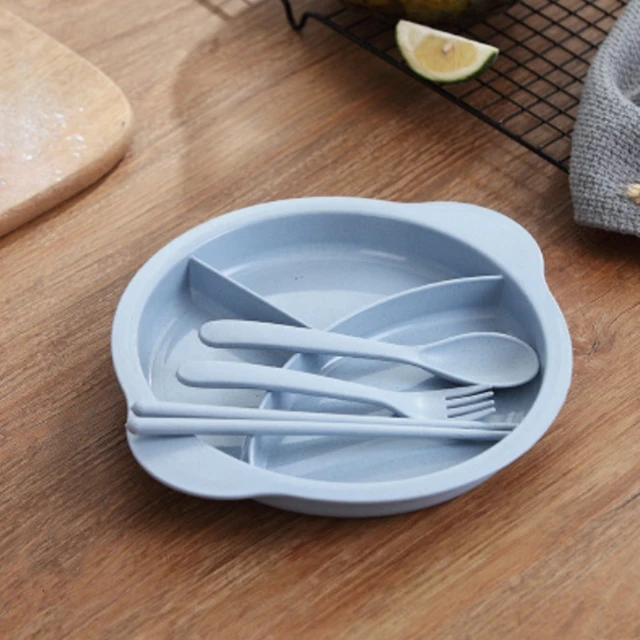 Food Grade Green Healthy Wheat Straw Plate With Divided Parts Dinnerware Eco Friendly Material Wheat Straw Plates