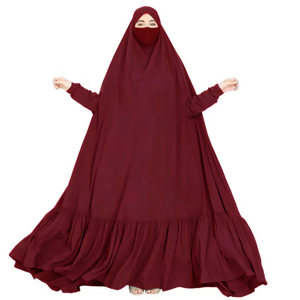 Modest Khimar Hijab Abaya Solid Color Festival Daily Robe Set Dress Niqab Burka Woman Clothing Islamic Muslim Abaya Dress Jilbab 8