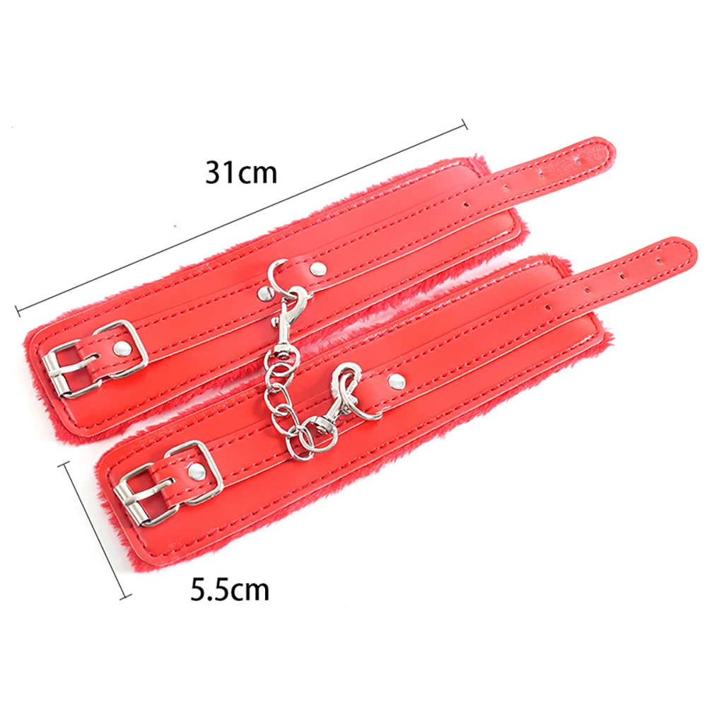 PU Leather Ankle Cuffs Sex Handcuff Bracelet Fur BSDM Handcuffs Sex Toys Handcuff Lock For Couple