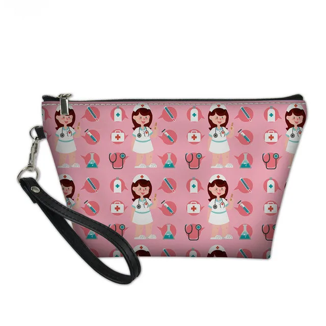 Nurse Medical Doctor Pattern Cute Cosmetic Case Professional Make Up Bag for Women Fashion Toilet Bag Zipper Pouch
