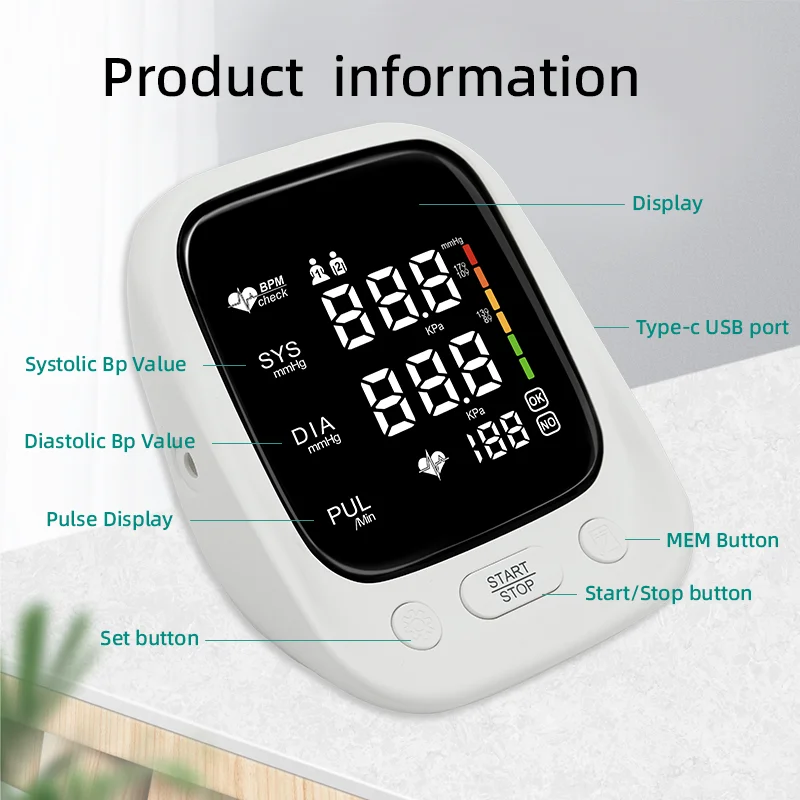 ODM Health Care Products OEM Big LED Display Screen Sphygmomanometer Auto Machine Digital Blood Pressure Monitors for Home Use