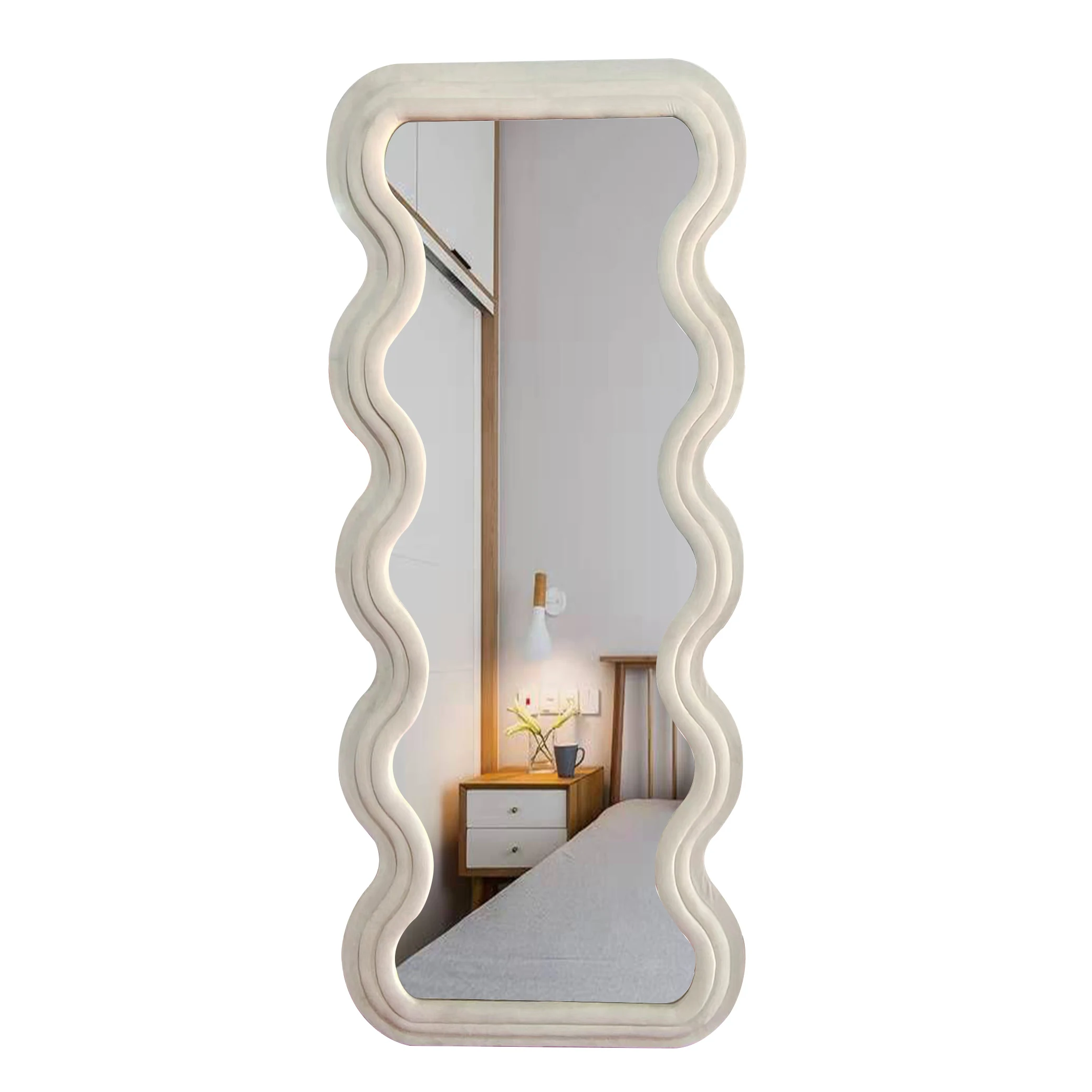 Custom modern unbreakable large big white long dressing full length floor wavy flannel mirror miroir espejo spiejel