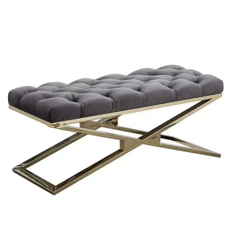 New design velvet fabric ottoman stool metal tea table with stainless steel base for salon and home furniture