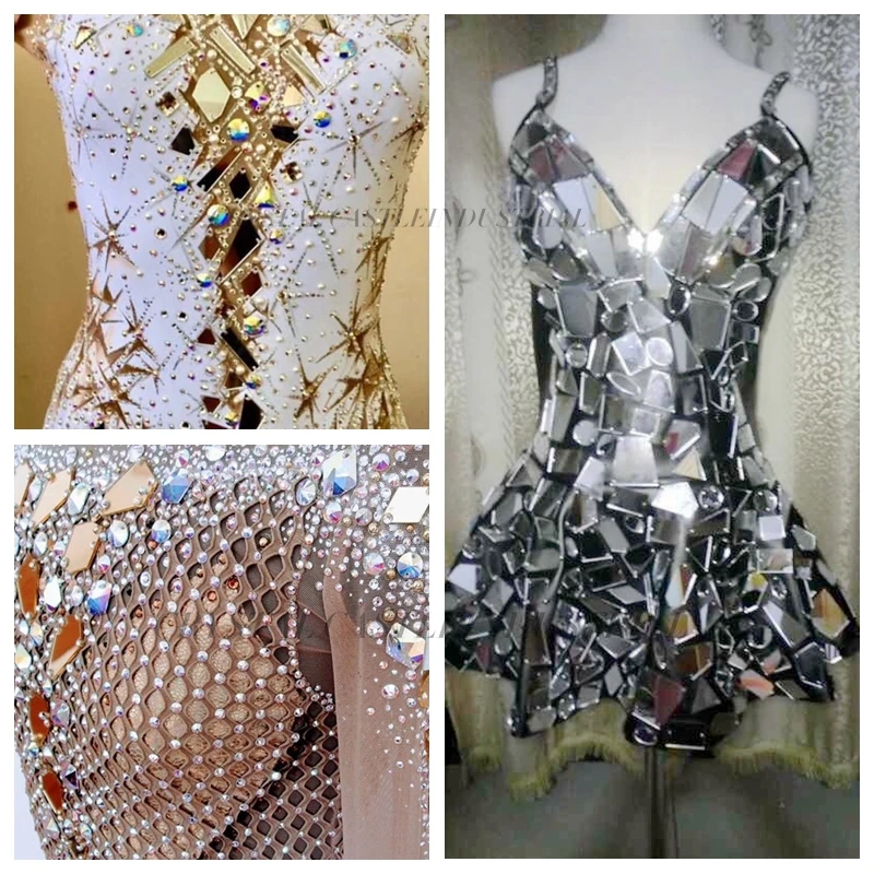 Crystal Castle Shiny Big Size Silver Color Sew on Flat back Acrylic Mirror Rhinestones For Clothing