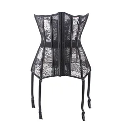 New 2023 Women Lace Underbust Corset Lingerie Halloween Costume Waist Trainer Bustier with Garters Belt