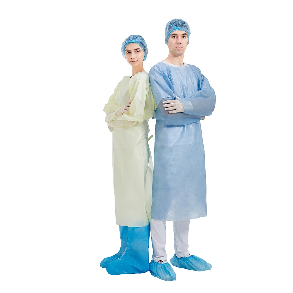 Haixin Group surgical cpe gown smms sms gown PE coated 510 K aami level 2 disposable gown disposable