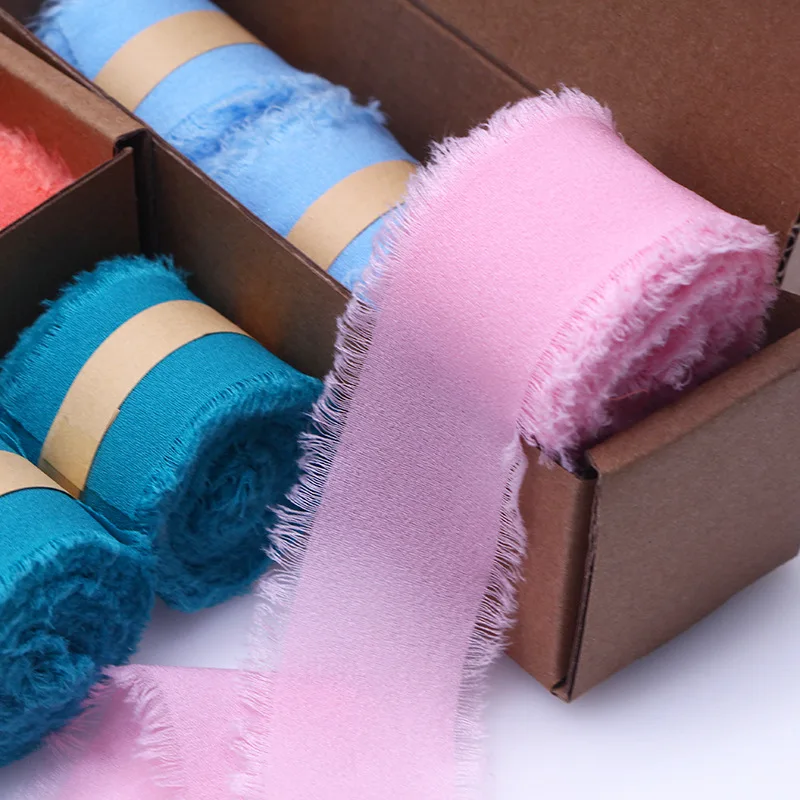 INUNION New Design Fringe Ribbon 4cm 5yards Frayed Edge Silk Chiffon Ribbon