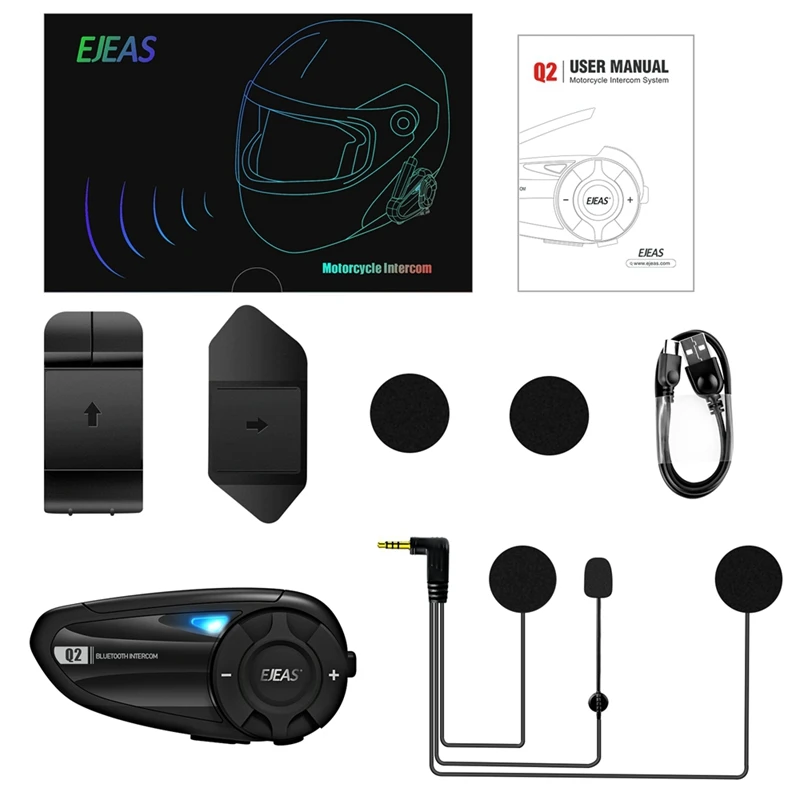 Q2 Motorcycle Helmet BT Intercom 2-person Real-time Bluetooth Headset Intercom