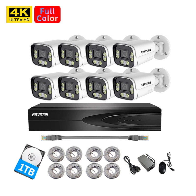 fosvision new product 4K/8mp Ip Poe Nvr CCTV Camera System Camera Kit Set 8 Channel Nvr Home Security Cctv System
