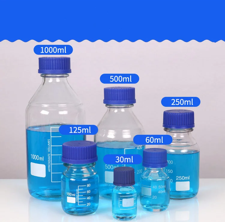 60ml 125ml 250ml 500ml 1000ml thick-walled narrow mouth reagent bottle, lab use chemical glass reagent bottle