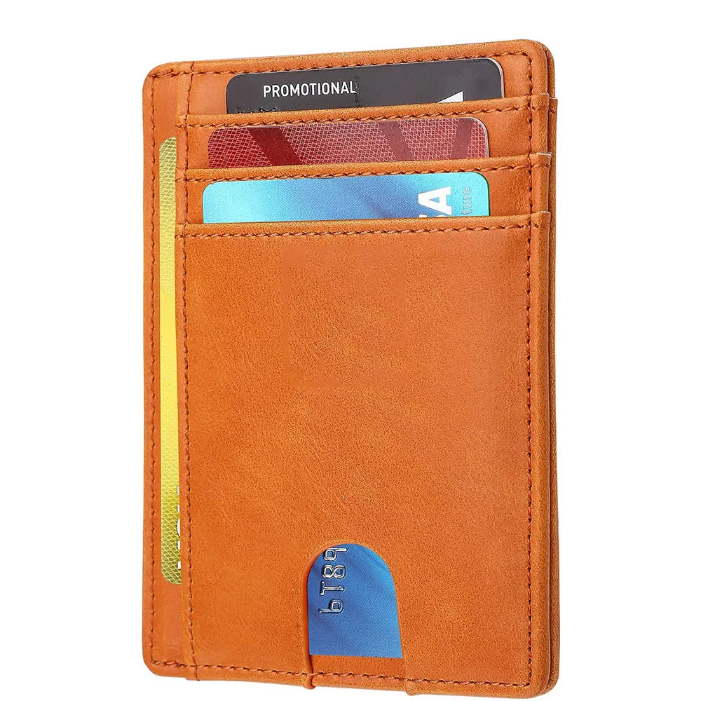 QQgift пользовательский кожаный тонкий бумажник для карт мужчин женщин RFID Блокировка минималистичный ID Кредитные карты держатель вмещает до 7
