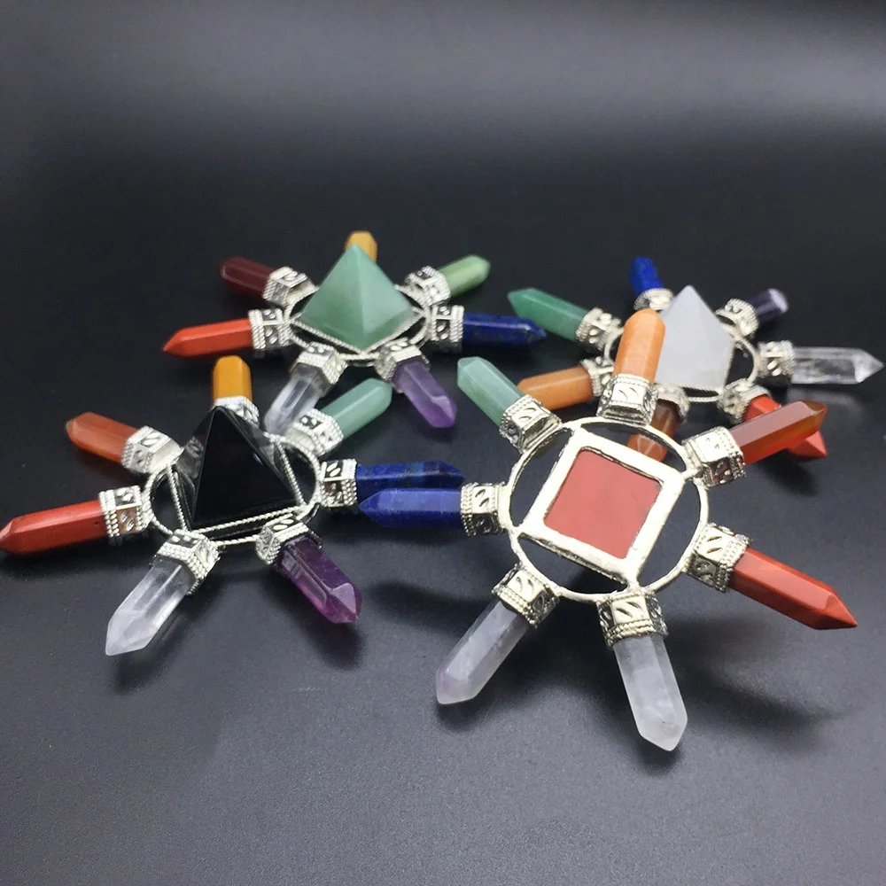 Rock crystal semi-precious stone seven chakra energy pyramid healing stone scalar  energy tower pyramid generator