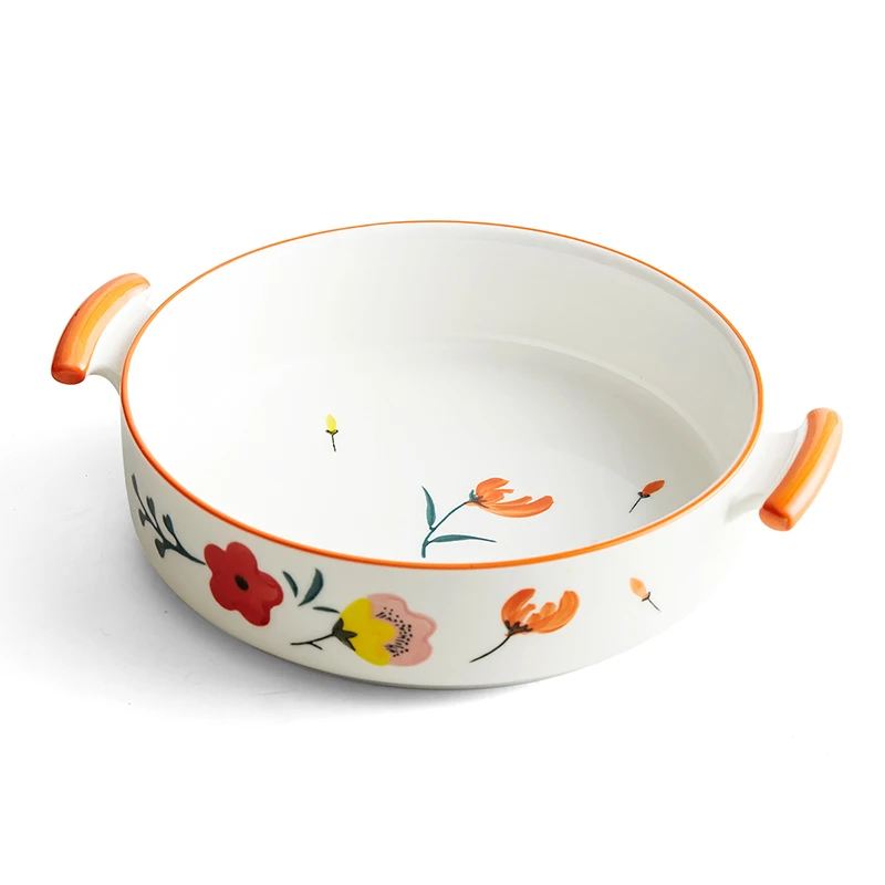 household dishes, tableware, creative two-ear baking tray, ceramic gratin rice tray microwave oven