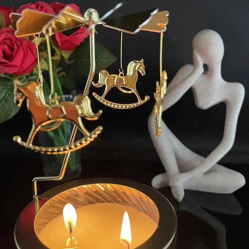 Nordic Home Decor Rotating Candlestick Carousel Carousel Metal Gold And Silver Custom Sized Glass Scented Candles