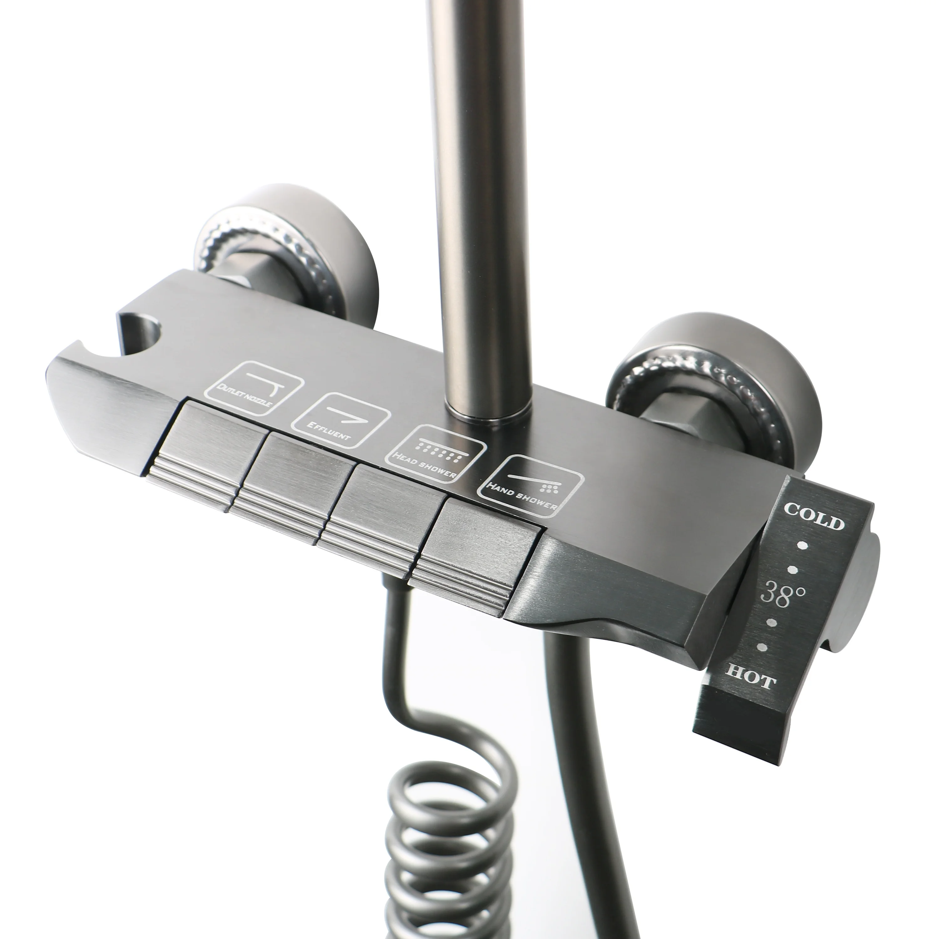 Factory Gun Grey Piano Button Shower Set Waterfall Device Piano Faucet Big Platform Thermostat Shower Set Piano Shower Set