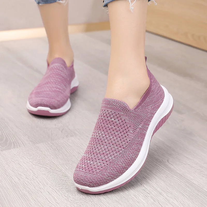 Custom Model Simple Ladies Loafer Shoes Solid Color Round Toe Soft Sole Mesh Breathable Slip-On Ladies Casual Shoes