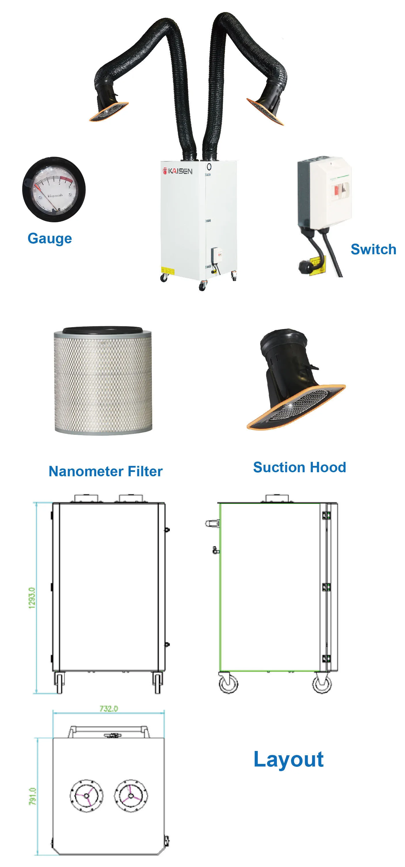 Высокая точность фильтрации KSJ-2.2S серии портативный дымоуловитель для Промышленный сварочный резочный аппарат
