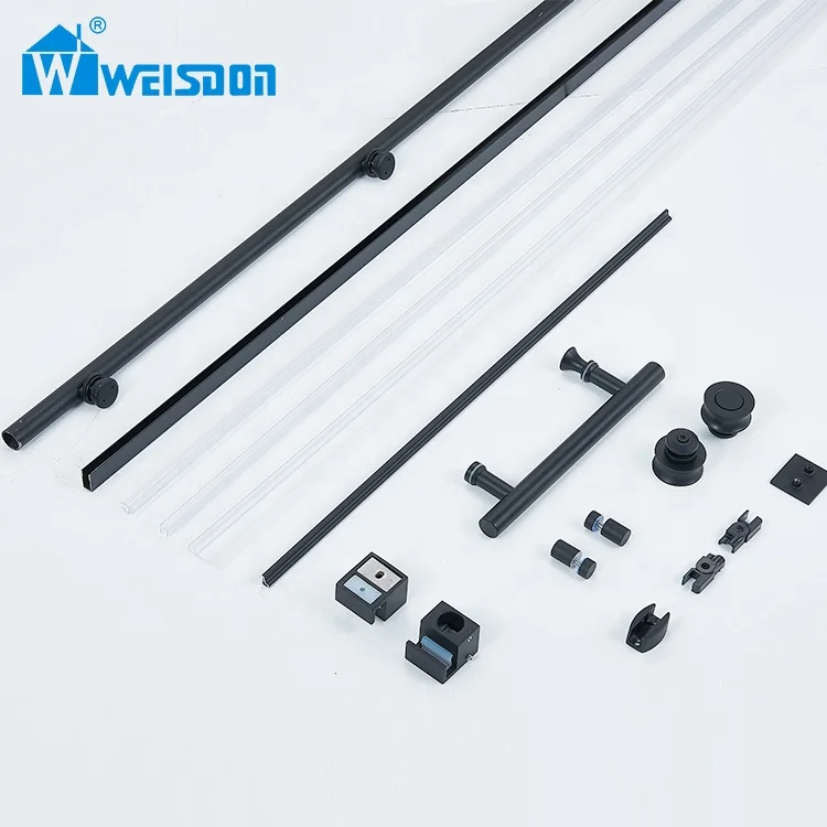 Factory Direct Frameless Sliding Corner Handle Rail System Screw Roller Black Full Set Shower Room Hardware Without Glass