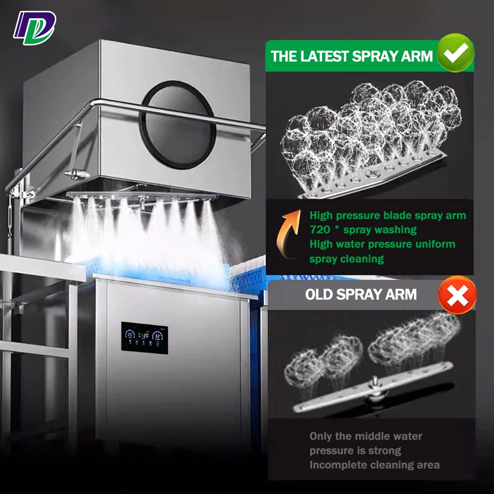 Commercial Restaurant Hotel Dishwasher Machine Smart Hood Type Freestanding Automatic Stainless Steel Housing