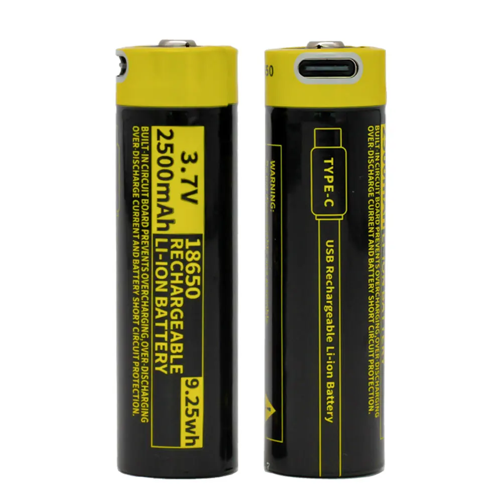 Премиум перезаряжаемая 18650 2500 мАч 9.25wh литий-ионный аккумулятор 2500mAh 3 7 V Type-c литиевая батарея