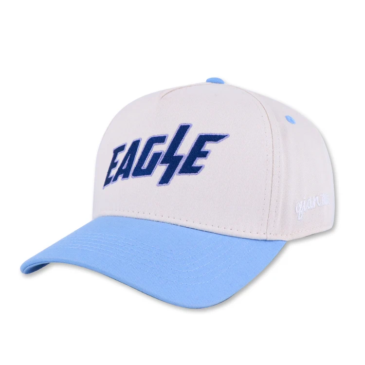 Qianzun OEM популярная унисекс бело-синяя двухтонная хлопковая бейсболка с вышивкой в форме буквы А 5 панелей