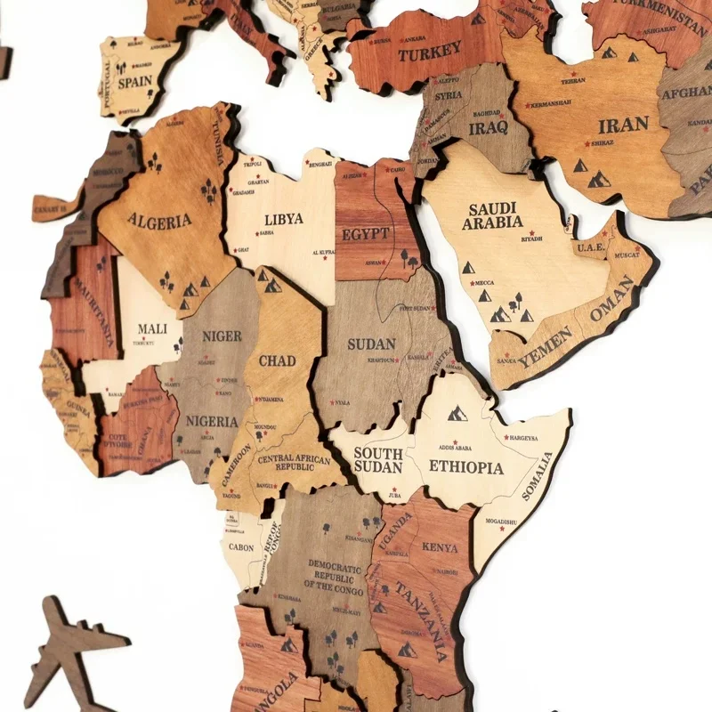 Large 3D Wood World Map New Home Office Decorations Gift Ideas for Travel enthusiasts Wooden Wall Signs