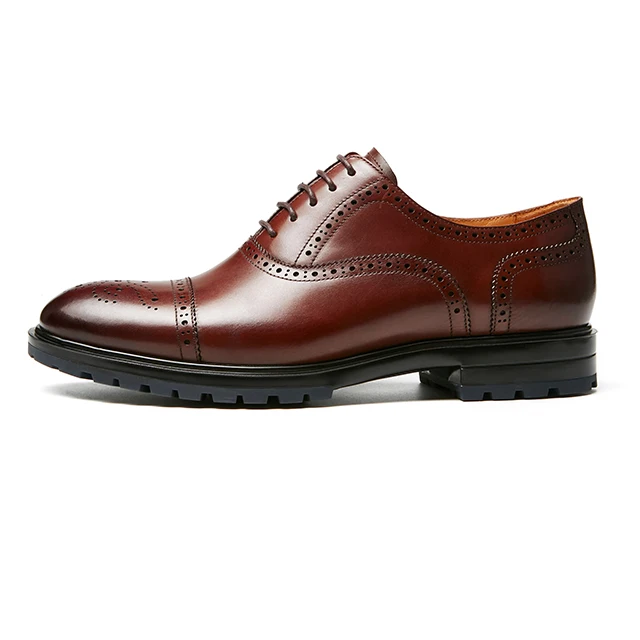 Genuine leather wingtip British style classic simple oxfords causal dress brown men shoes