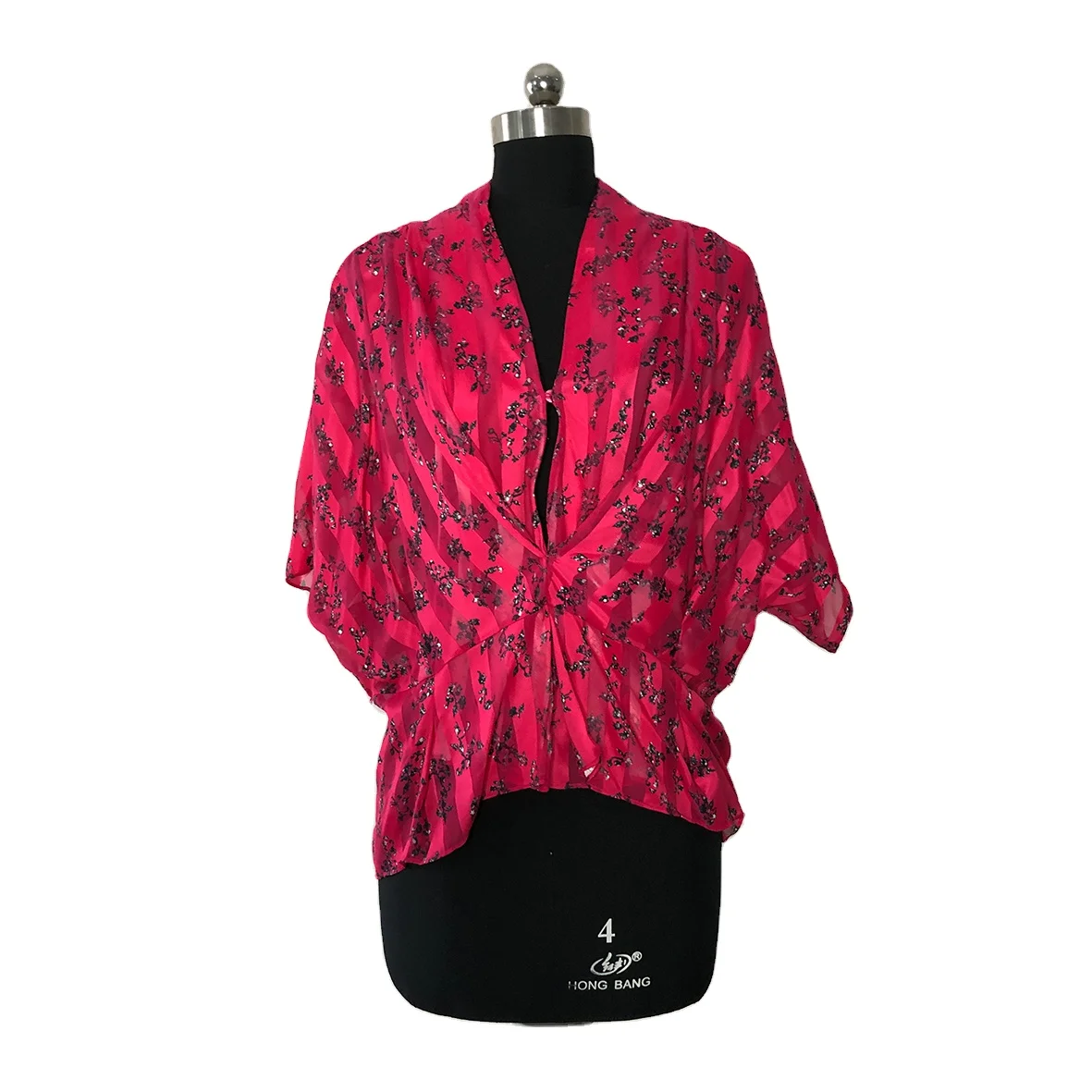 
Woven viscose stripe burn out digital print floral pattern v-neck new design blouse 