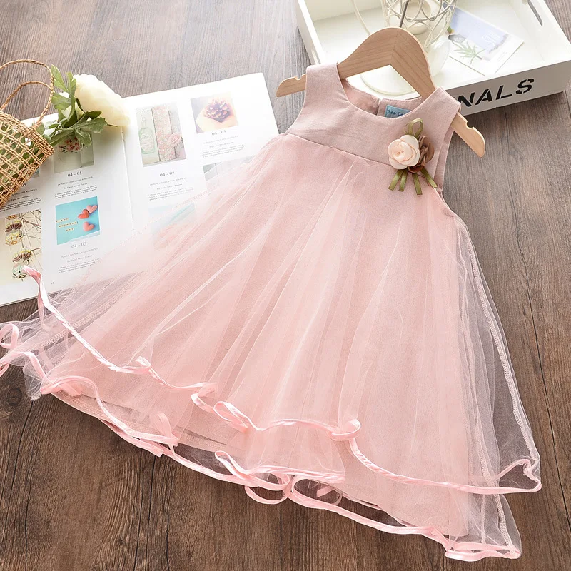 2021 Summer New Girl Fashion Mesh Vest Skirt Sleeveless Princess Puffy Dress for 3-8 Years Kids