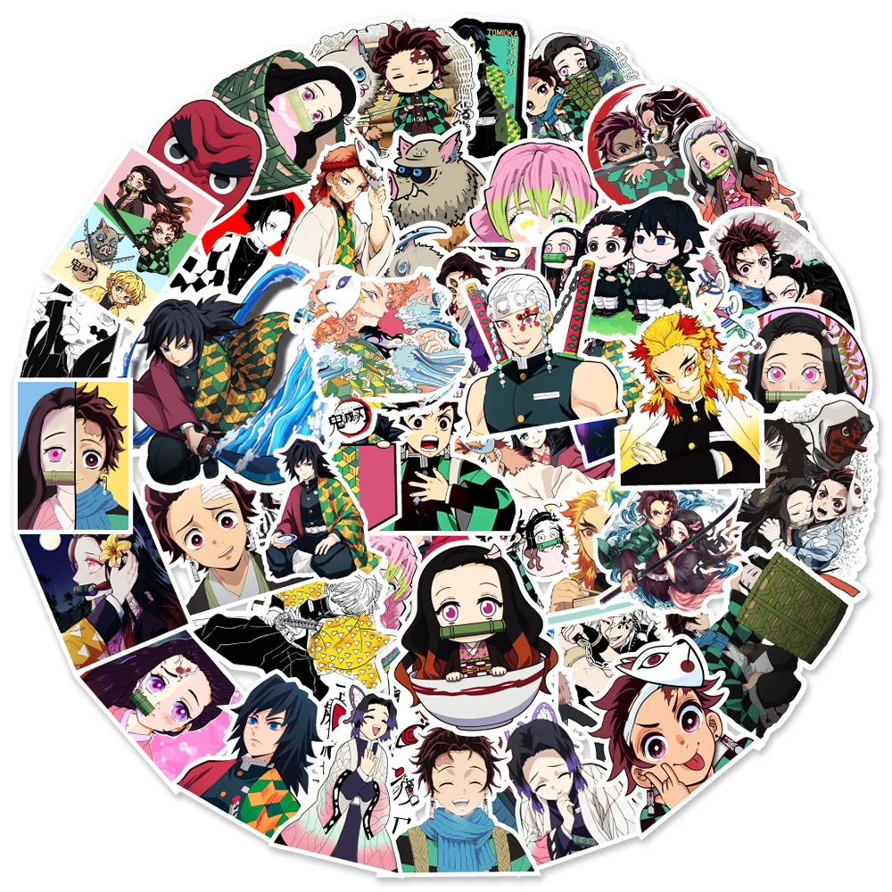 50pcs/100pcs Hot Sale Cartoon Anime Stickers Mixed Demon Slayer 3D Stickers Luggage Car Water Bottle Stickers