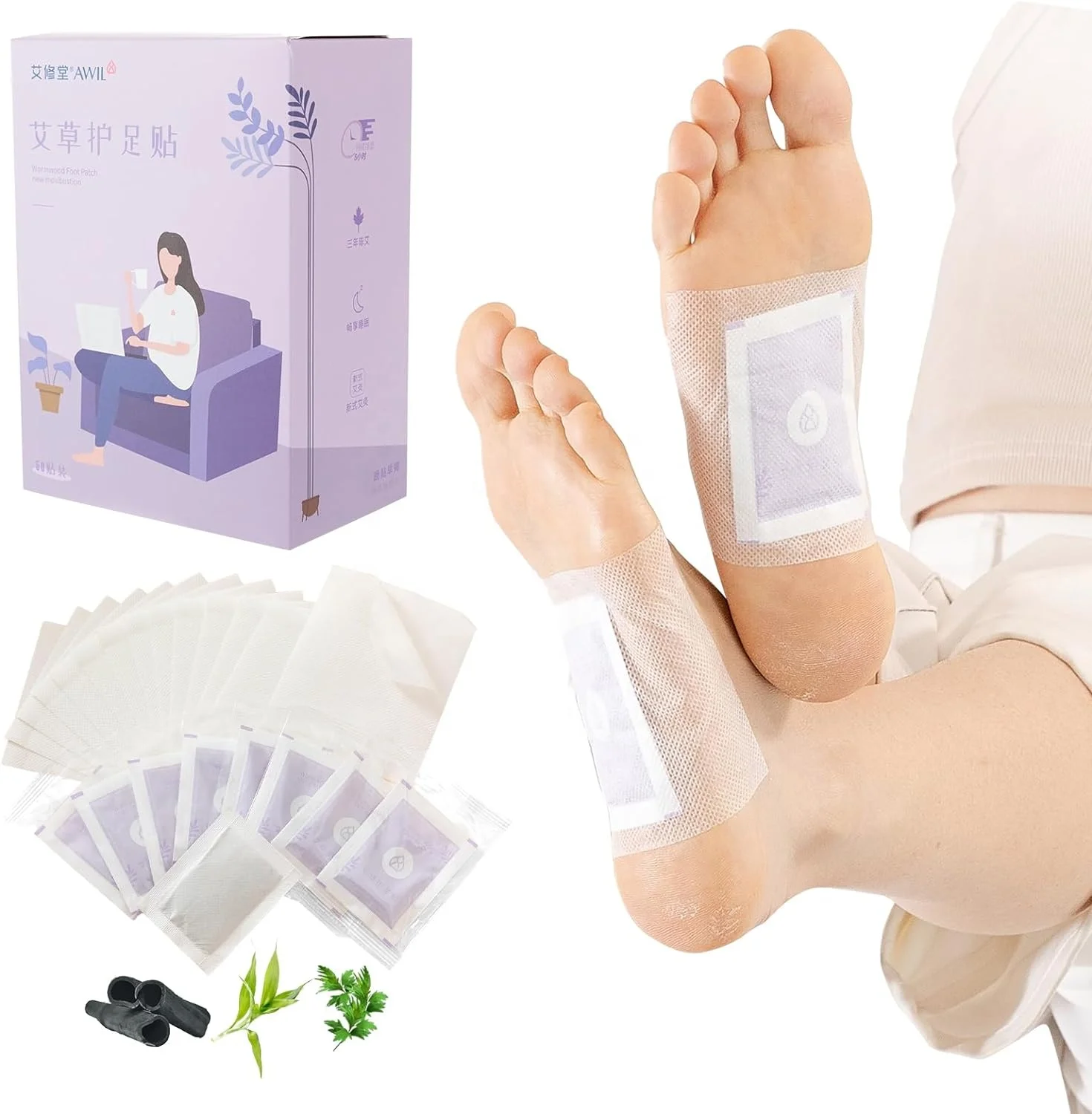 100% Pure Natural Chinese Plaster 50pcs/Box Deep Cleansing Foot Patch Mugwort Pain Relief Tablet Dampness Removal Detoxification