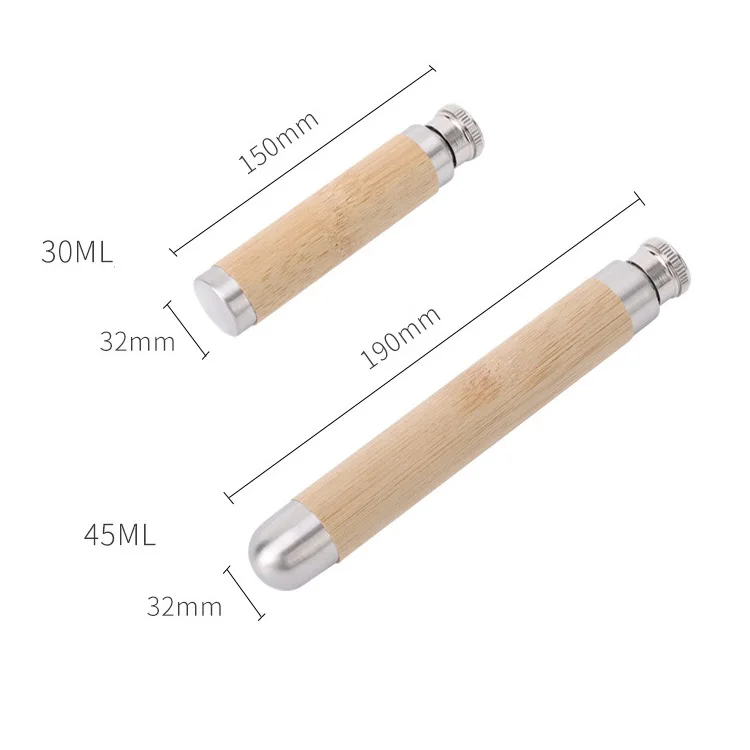 Customized 30ml 45ml Flask Portable Bamboo Wooden Grain 1oz 1.5oz Hip Flask Stainless Steel Whiskey Wine Pot for Outdoor Camping