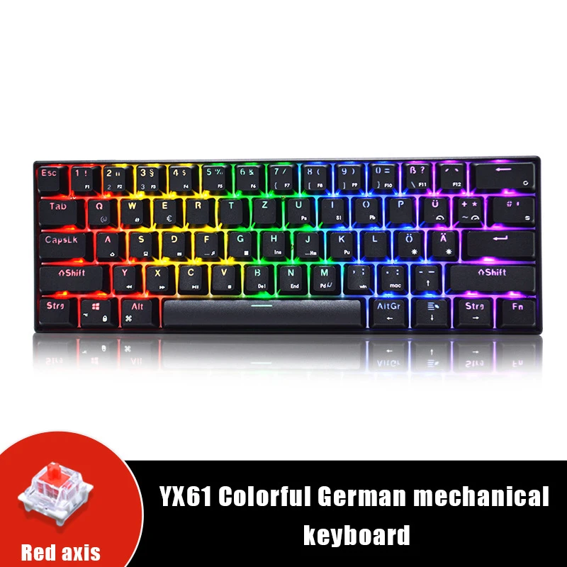 Hot selling 61/62 keys wired rainbow backlit mechanical keyboard wholesale compact German mini RGB gaming keyboard