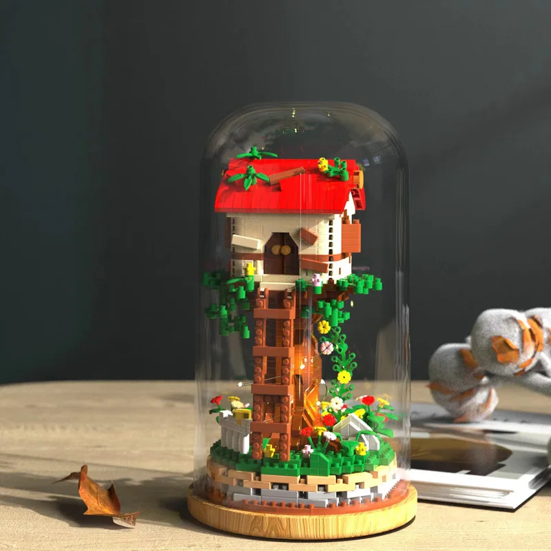 Новое поступление 3d-модель в сборе украшение для дома миниатюрная фигурка-кирпич домик с лесным деревом микро строительные блоки игрушки витриной коробкой