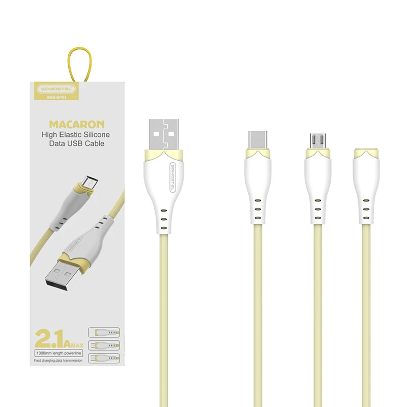 SOMOSTEL Stock Mobile USB Cable SMS-BP04 Type C Micro V8 IPH Port Phone Charge Cable for iphone/Android