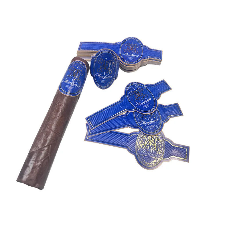 Custom Adhesive Cigar Ring Label with Gold Foil Embossed Logo Soy Ink Flexography Band Label for Stickers