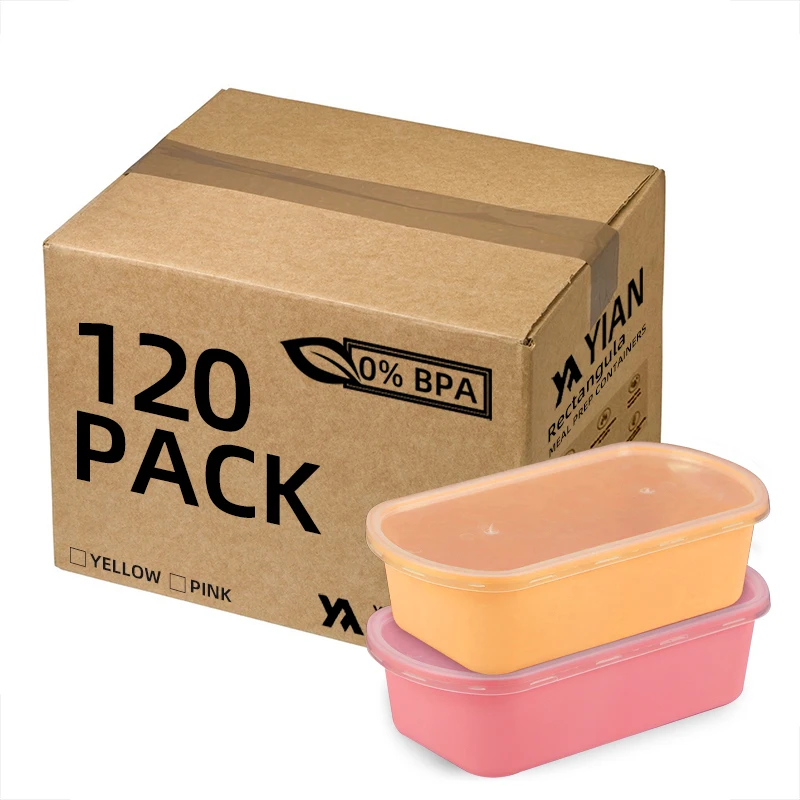 Yellow rectangle BPA-free PP can microwave 500 to 1000ml dining to go lunch box storage portable fruit salad packing container