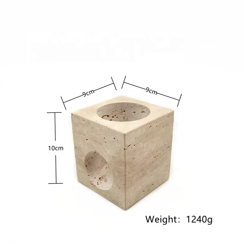 stonekocc Marble Craft Home Decor Natural Travertine Stone Incense Holder Essential Oil Fragrance Burner Candle Base SS Metal