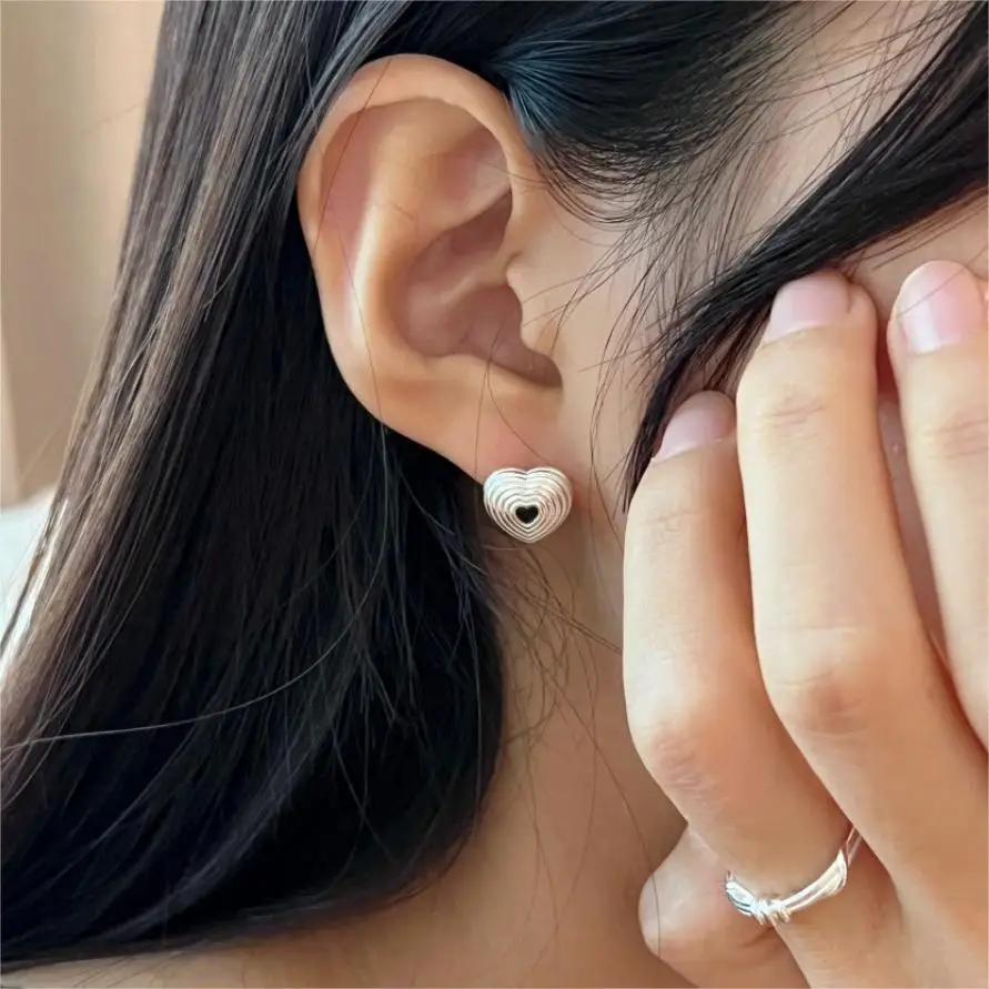 Silverbene Promise Black CZ Heart 925 Sterling Silver Stud Earrings