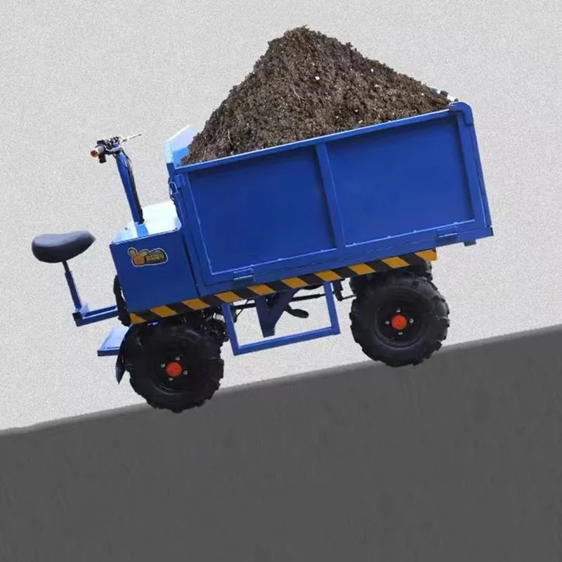 Hydraulic electric four-wheeler workers load and unload engineering vehicles