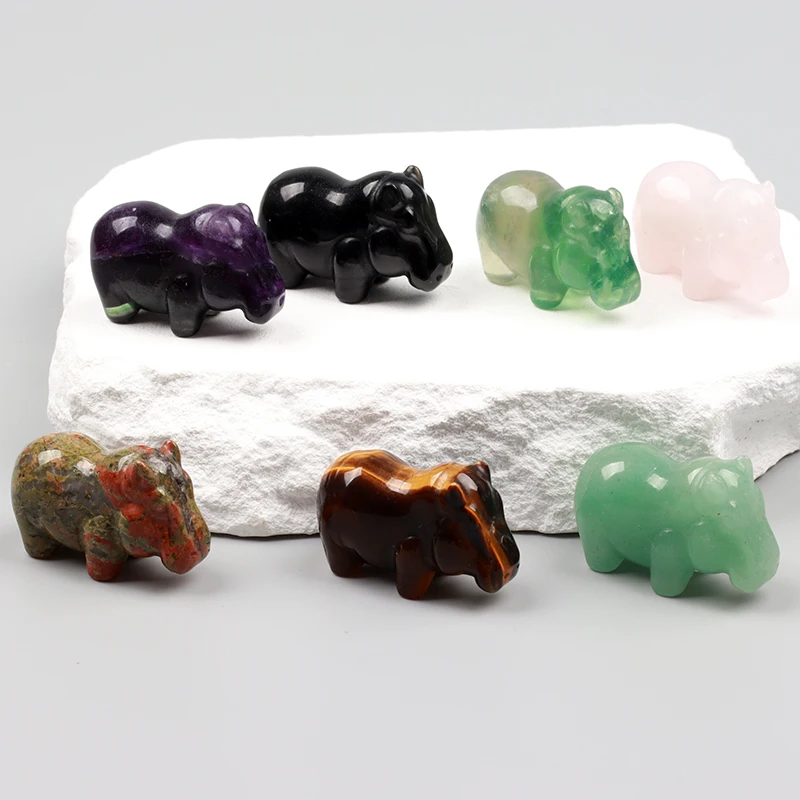 Религиозный Стиль Кристалл бегемота и речной лошади скульптура статуя драгоценный камень резной домашний офисный Декор полированная техника исцеления тема