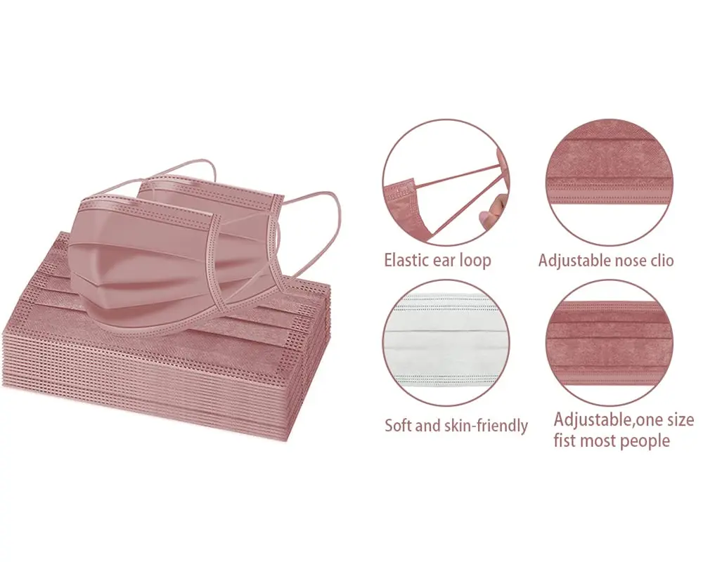 3 Layer Breathable Non-woven Multicolor Medical Disposable Face Masks with Nose Clip