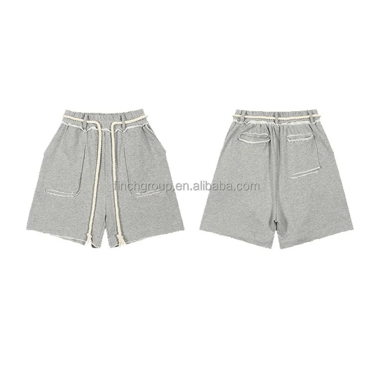 Finch Garment Wholesale French Terry Cotton Raw Edge Drawstring Waist Custom Men Gym Sweat Raw Edge Shorts