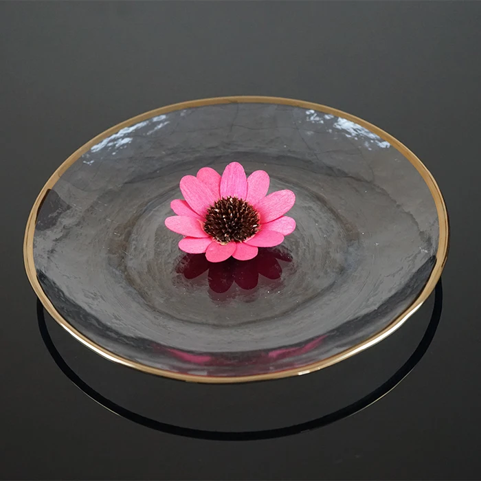 Wholesale Wedding Decoration Hammered Gold Rim Glass Charges Plates